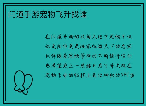 问道手游宠物飞升找谁